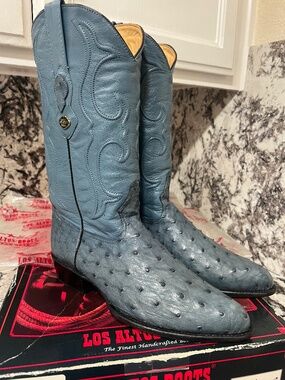 Exotic Los Altos Blue Ostrich Western Cowboy Boots Men 9.5 EE